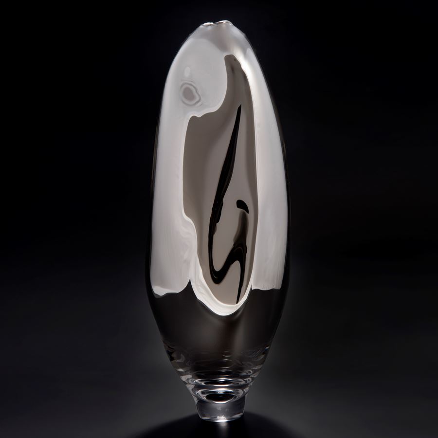 handblown and sculpted decorative glass ornamental vase in grey and silver 